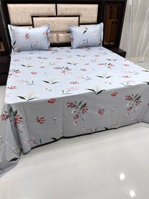 

Pure Decor Blue & Pink Floral 380TC King Bedsheet With 2 Pillow Covers