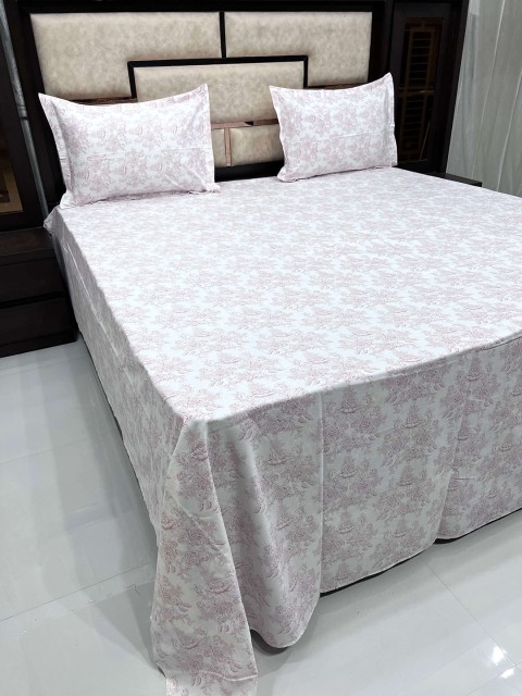 

Pure Decor Pink & Grey Floral King Bedsheet with 2 Pillow Covers