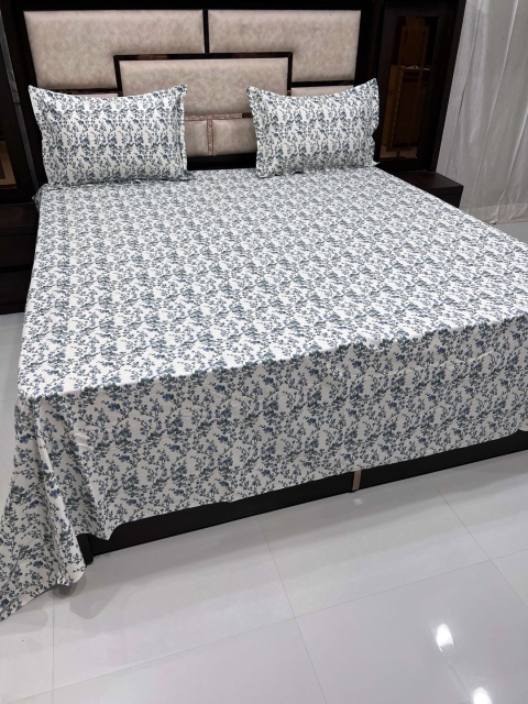 

Pure Decor White & Blue Floral King Bedsheet with 2 Pillow Covers
