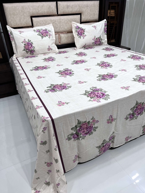 

Pure Decor Unisex Purple Bedsheets, White