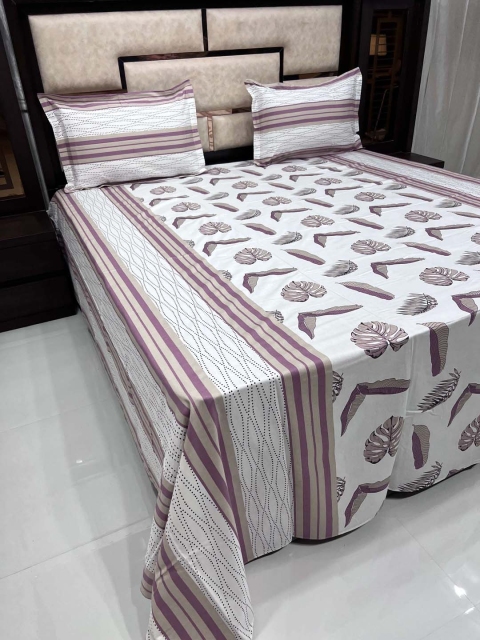 

Pure Decor White & Pink Ethnic Motifs TC 380 King Bedsheet with 2 Pillow Covers