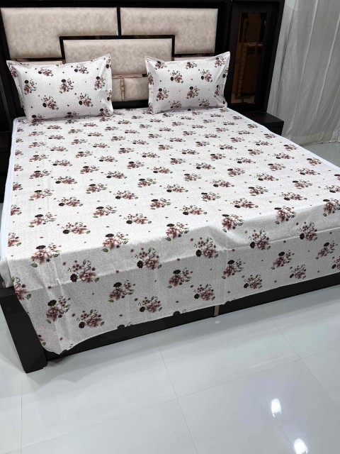 

Pure Decor Brown & Off White Floral 260 TC Single Bedsheet with 2 Pillow Covers