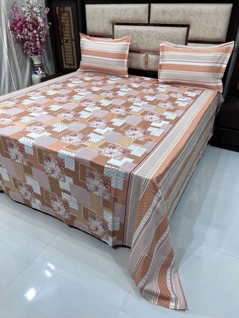 

Pure Decor Brown & Off White Geometric 380TC King Bedsheet With 2 Pillow Covers