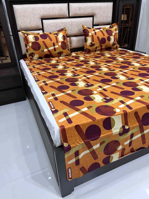 

Pure Decor Orange & Purple Geometric 330 TC Single Bedsheet with 2 Pillow Covers