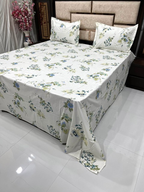 

Pure Decor White & Green Printed 380 TC King Bedsheet with 2 Pillow Covers