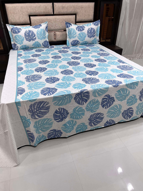 

Pure Decor Blue & Navy Blue 380 TC Floral King Bedsheet with 2 Pillow Covers