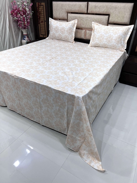 

Pure Decor Yellow & Off White Floral King Bedsheet with 2 Pillow Covers