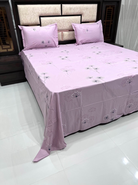 

Pure Decor Pink & Off White Floral 380 TC King Bedsheet with 2 Pillow Covers