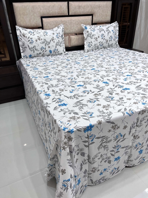 

Pure Decor Unisex White King Size Pure Cotton Bedsheet with 2 Pillow Covers Villa 1495
