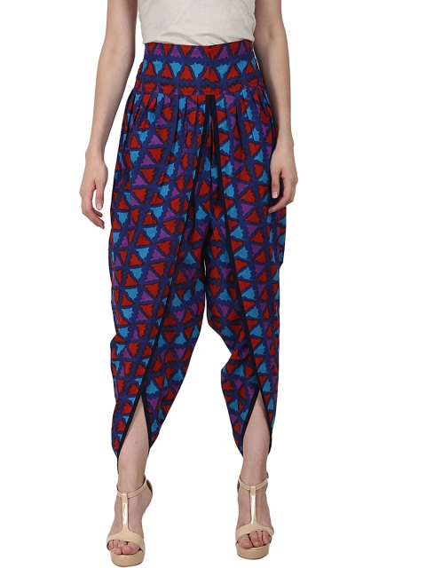 

Nayo Blue & Maroon Printed Dhoti Pants
