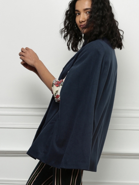 

all about you Women Navy Blue Solid Poncho