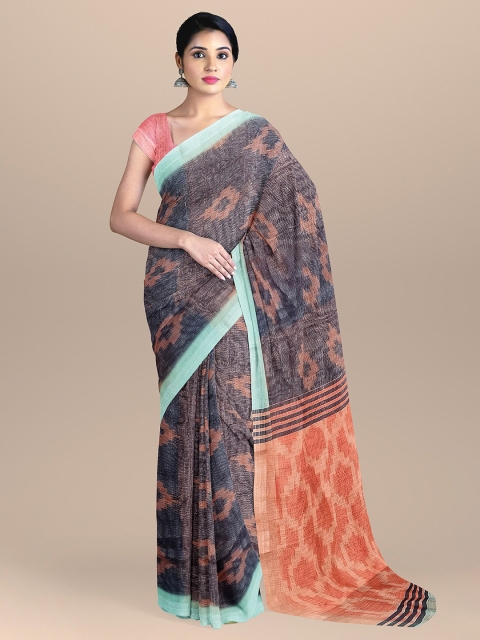 

The Chennai Silks Black & Silver-Toned Linen Blend Fusion Saree