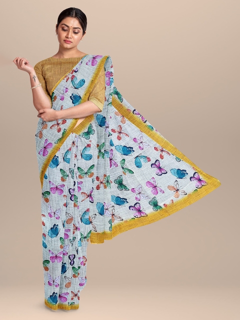 

The Chennai Silks Yellow & Grey Floral Zari Linen Blend Saree