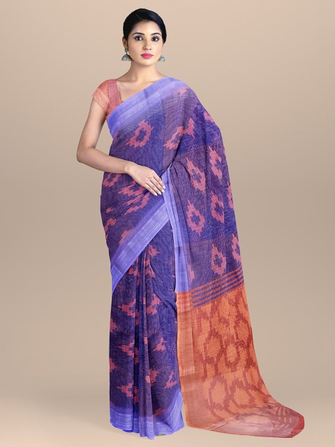 

The Chennai Silks Violet & Peach-Coloured Zari Linen Blend Fusion Saree