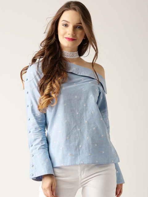 

Marie Claire Women Blue Embroidered Top