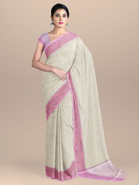 

The Chennai Silks Cream-Coloured & Purple Woven Design Zari Organza Banarasi Saree