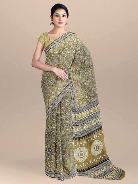 

The Chennai Silks Mustard & White Printed Pure Cotton Fusion Saree