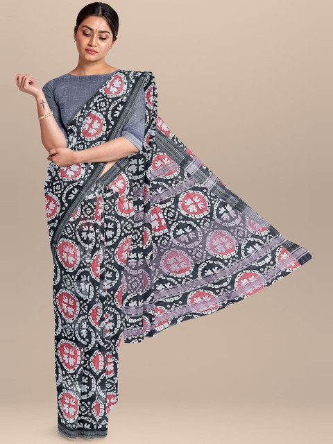 

The Chennai Silks Grey & Pink Batik Zari Linen Blend Fusion Saree