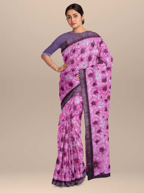 

The Chennai Silks Pink & White Floral Linen Blend Fusion Saree