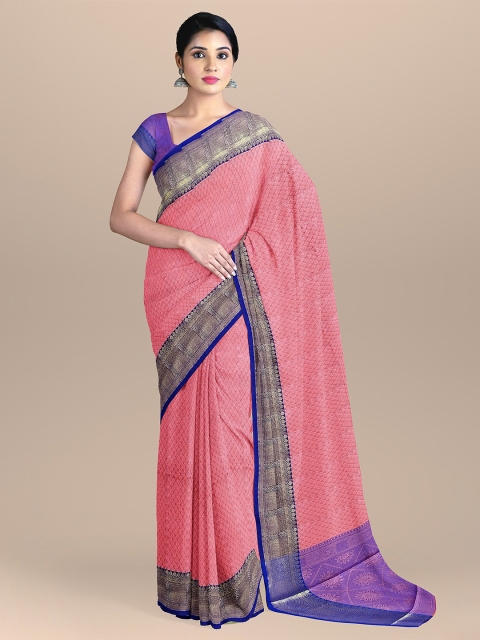 

The Chennai Silks Orange & Blue Floral Organza Fusion Banarasi Saree