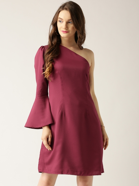 

Marie Claire Women Maroon One-Shoulder A-Line Dress