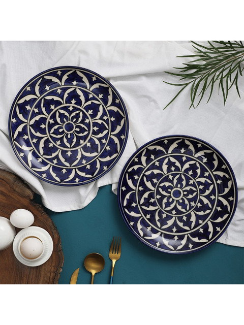 

The Decor Mart Blue & Off White Pack Of 2 Floral Printed Ceramic Glossy Plates