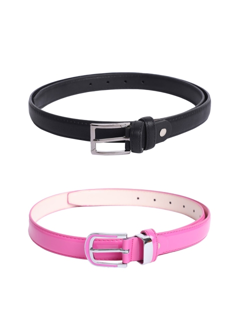 

The Mini NEEDLE Women Set of 2 Black PU Belt