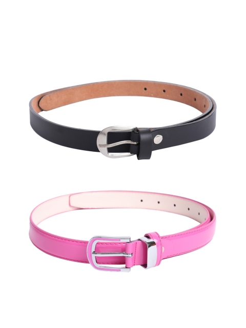 

The Mini NEEDLE Women Pink & Black Set of 2 PU Belt