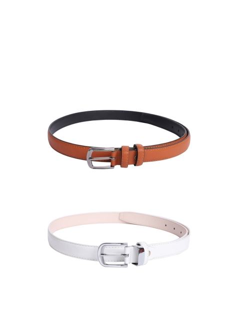 

The Mini NEEDLE Women Tan & White Set of 2 PU Belt