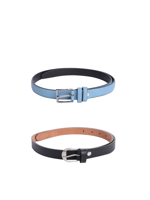 

The Mini NEEDLE Women Turquoise Blue & Black Pack of 2 PU Belt