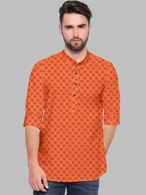 

Fashion FRICKS Men Orange Printed Jacquard Short Kurta