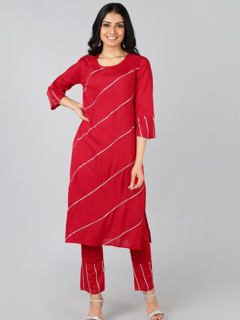

Jaipur Folk Women Red Gotta Patti Kurta with Trousers