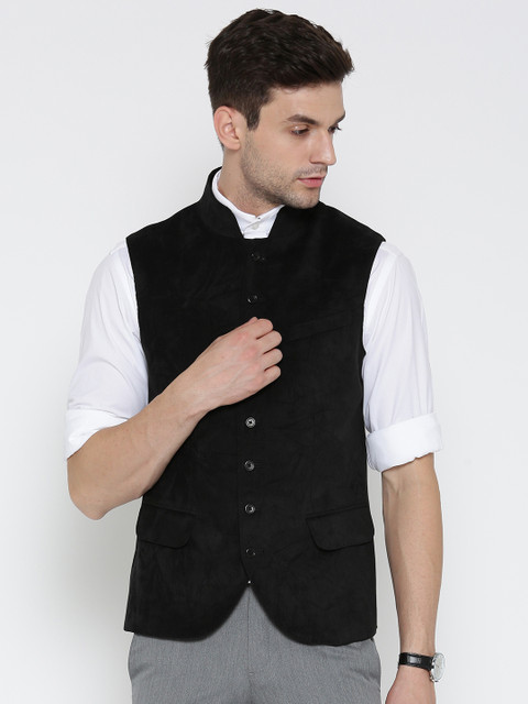 

Blackberrys Black Velvet Finish Nehru Jacket