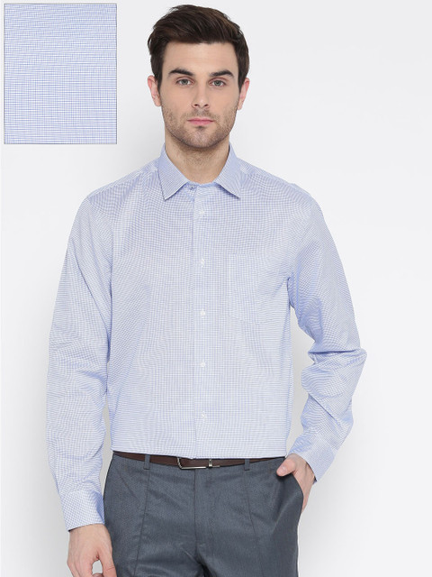 

Blackberrys Men White & Blue Smart Fit Checked Formal Shirt