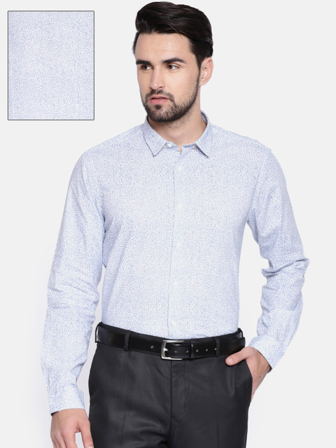 

Blackberrys Men White & Navy Slim Fit Printed Casual Shirt