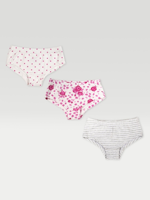 

haus & kinder Girls Pack Of 3 Printed Super Combed Cotton Basic Briefs KGBO1, Pink