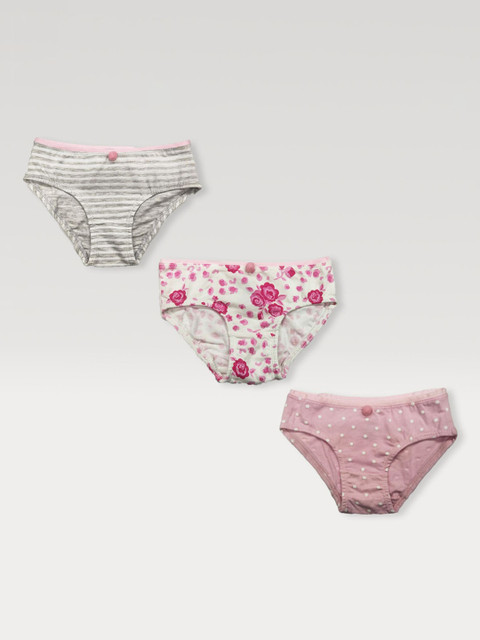 

haus & kinder Girls Pack Of 3 Printed Cotton Basic Briefs, Pink