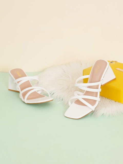 

VEILLE White Embellished PU Block Sandals