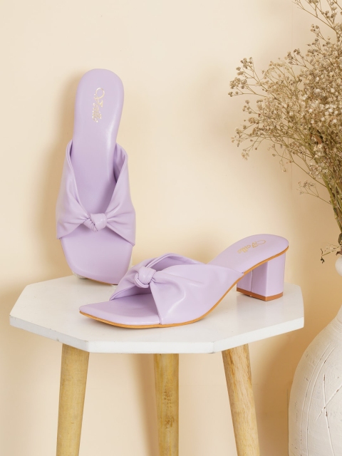 

VEILLE Purple PU Block Mules with Bows