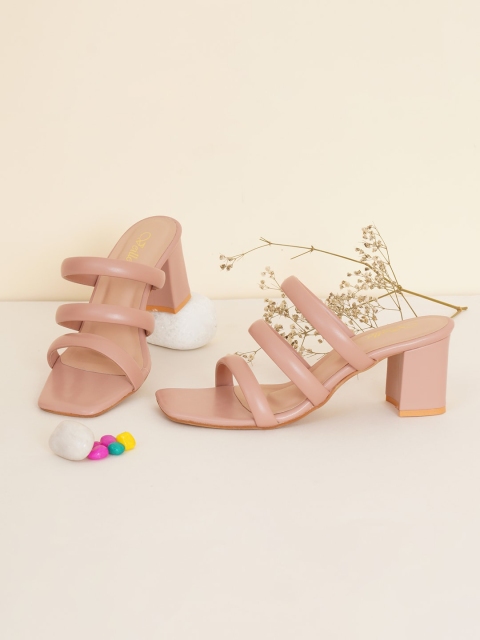 

VEILLE Peach-Coloured Textured PU Block Peep Toes