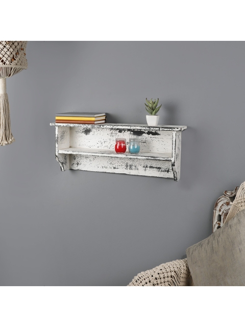 

The Decor Mart White & Black Wall Mounted Distressed White Shelf Wood