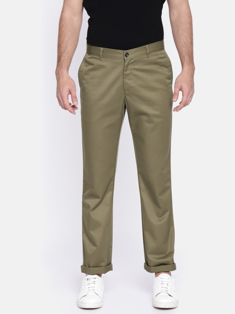 

Blackberrys Men Olive Brown Solid Regular Trousers