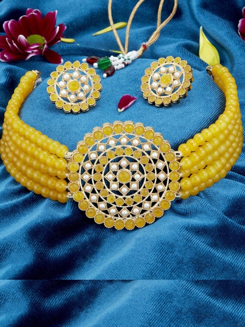 

MAD CLUBGold-Plated White & Yellow Kundan-Studded Choker Jewellery Set