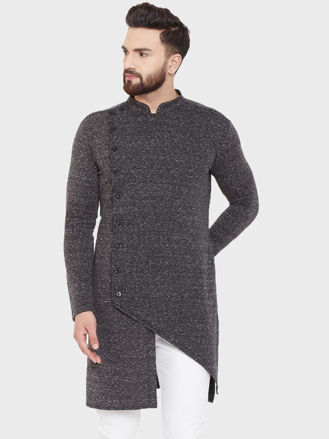 

Hypernation Men Charcoal Grey Asymmetric Kurta