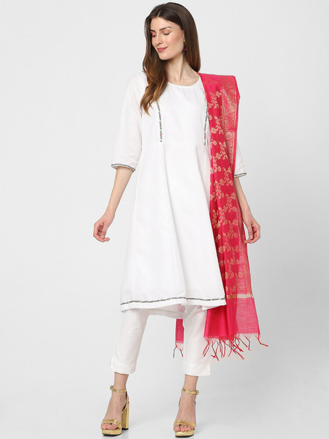 

Indifusion Women Pink & Gold-Toned Woven Design Stole