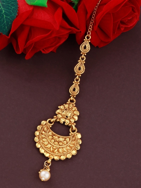 

Silver Shine Gold-Plated Pearl Beaded Maang Tikka