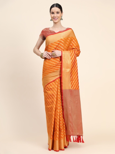 

KALANANDI Mustard & Gold-Toned Leheriya Zari Silk Blend Patola Saree