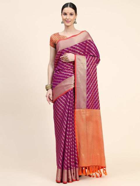 

KALANANDI Magenta & Orange Leheriya Zari Silk Blend Patola Saree