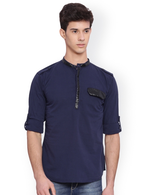 

Svanik Men Navy Blue Solid Slim Fit Straight Kurta