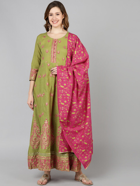 

Jaipur Folk Women Green Ethnic Motifs Printed Kurta
